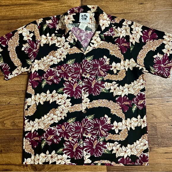 Hilo Hattie• Men’s • Large • Burgundy/Black/Beige • Floral • Hawaiian • Shirt - Picture 3 of 13